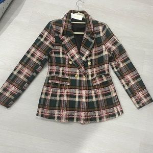 Pookie and Sebastian plaid double breasted special occasion” blazer in size s